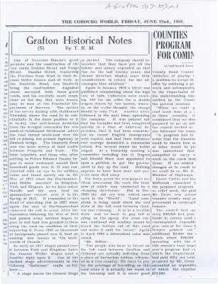 Article about the Cobourg and Grafton Plank Road Company