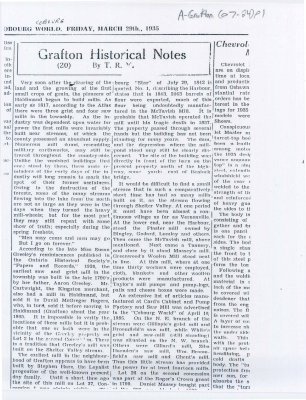 Article about the early mills of the Grafton area.