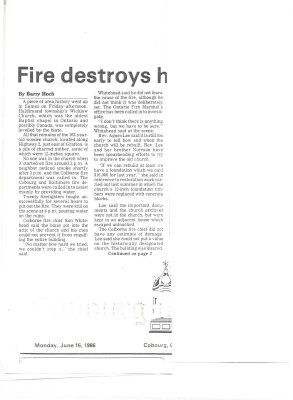 Article about the fire that destroyed the Wicklow Baptist Church