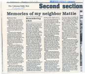 Article about Mattie Dunn a resident of Haldimand Township.