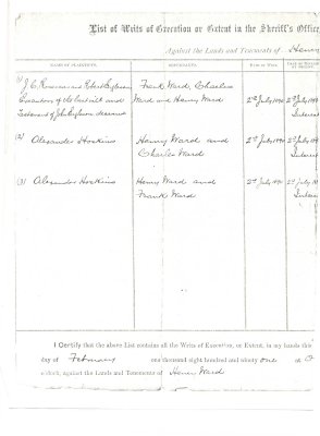 List of writs of execution or extent in the sheriff's office of the United Counties of Northumberland and Durham