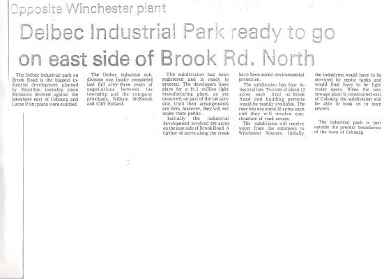 Delbec Industrial Park ready to go on east side of Brook Rd. North