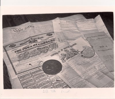 Photograph of historical Cobourg documents