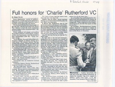 Full honors for Charlie Rutherford VC