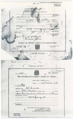 Official Receipts from The Soldier Settlement Board Of Canada