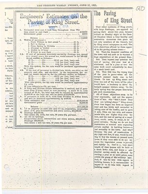 Engineers' Estimates on the Paving of King Street