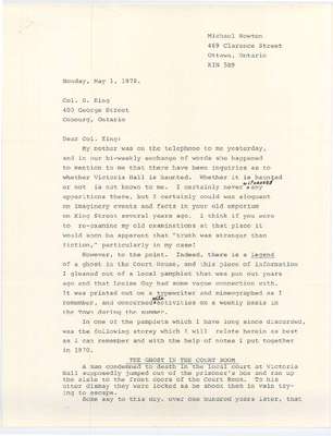 A letter addressed to Mr. Col. G. King from Michael Newton