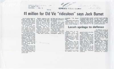 $1 million for Old Vic “ridiculous” says Jack Burnet