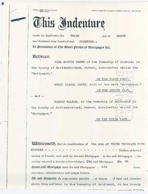 Indenture between Orra Austin Brown and Ethel Isabel Brown and Robert Waldie