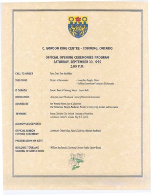 Program for the Official Opening Ceremonies of the C. Gordon King Centre