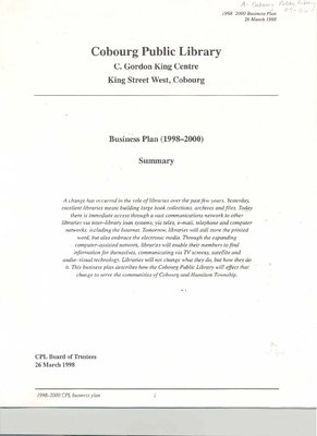 Cobourg Public Library Business Plan (1998-2000)