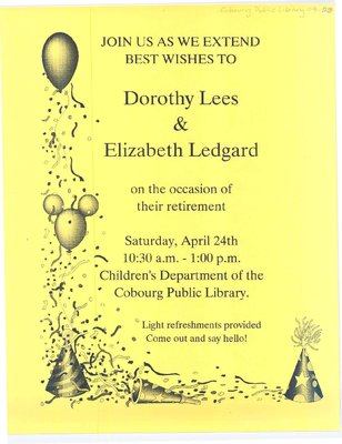 Flyer regarding Dorothy Lees & Elizabeth Ledgard’s retirement