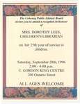Flyer regarding a reception held in honour of Mrs. Dorothy Lees.