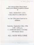 Flyer inviting the public to attend a reception in honour of Dorothy Lees
