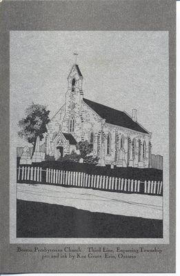 Boston Presbyterian Church. Line drawing by Ken Grant,