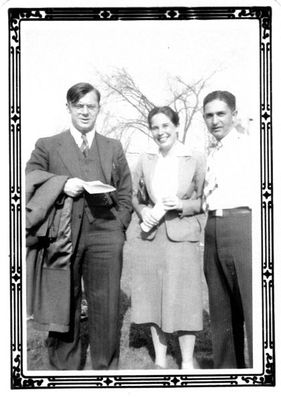 Three teachers in front of Georgetown High School, 70 Guelph  Street.