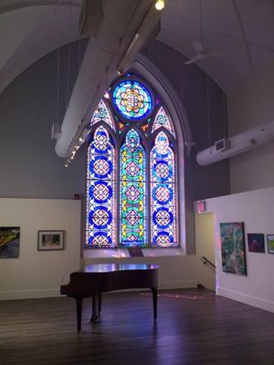 Helson Gallery (former Congregational church) western stained glass.