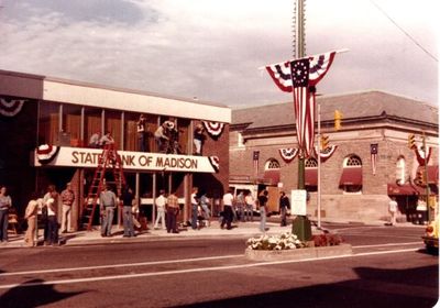 A building at 82 Main Street South being used as a location for the film 'Hot Money', staring Orson Wells.