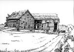 Sketch by artist Keith Strike - pen and ink of a barn along Highway #25.