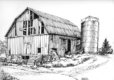 Pen & ink sketch by Keith Strike of the barn at 12775 3rd Line owned by Harvey Kirkwood.(Glen Lawson)