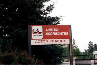 The sign for the Acton Quarry operated by United Aggregates at 13056 3rd Line.