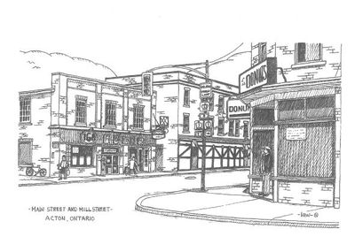 Drawing of Main Street and Mill Street in Acton