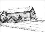 Pen and ink sketch of the barn at 10054 Trafalgar Road - built in 1875.