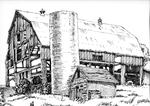Pen and ink sketch of the barn at 15316 Ten Sideroad.