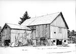 Pen and ink sketch of the barn at 11820 10 Sideroad at 'Pine Haven Farms'.