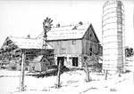 A pen and ink sketch of the barn at 9468 4th Line.