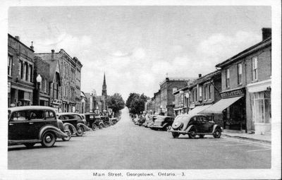 A view of Georgetown Main Street looking north towards the Baptist  Chapel steeple.