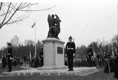 The Lorne Scots vigil guard stands at attention at in Remembrance Park.