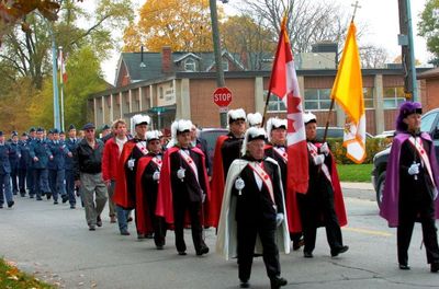 Knights of Columbus followed by the Air Cadets in the Remembrance Day Parade