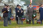 Wreath bearers Shel Lawr and Barry Timleck line up on the cenotaph grounds for the Remembrance Service.