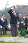 Legion member salutes after placing wreath at cenotaph