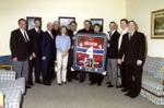 Members of Georgetown Hockey Heritage Council holding a signed Jean Beliveau jersey