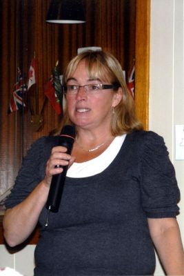 Sheila Campbell speaking at a Georgetown Hockey Heritage Council event