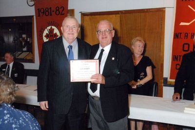 Jack Handy receiving a Georgetown Hockey Heritage Council citation