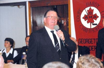 Don Olsen making a speech at Georgetown Hockey Heritage event