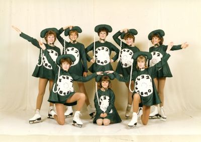 Eight girls from the Georgetown Skating Club dressed as Rotary Phones