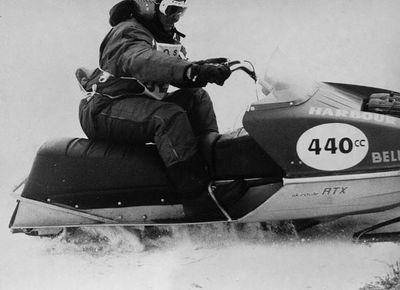 A 'Skiroules' snowmobile at Georgetown Jaycee's annual International Snowmobile races in Stewarttown