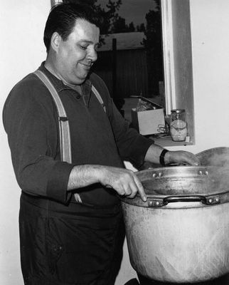 Cpl. Jimmy Brandon cooks a steaming pot of reindeer stew in Norway