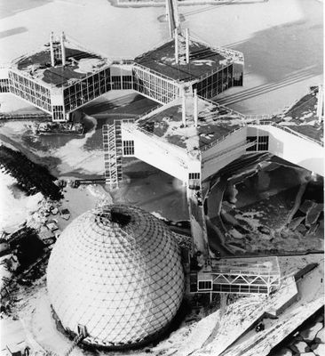 An aerial view of the new Ontario Place in Toronto