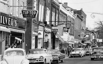 A bustling day on a section of the east side of Main Street