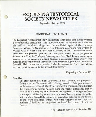 Esquesing Historical Society Newsletter September 1990