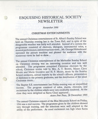 Esquesing Historical Society Newsletter November 1990