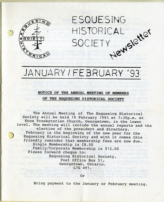 Esquesing Historical Society Newsletter January 1993