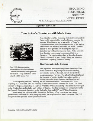 Esquesing Historical Society Newsletter September 1997