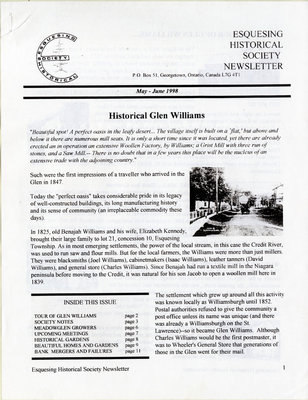 Esquesing Historical Society Newsletter May 1998