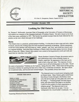 Esquesing Historical Society Newsletter November 1998